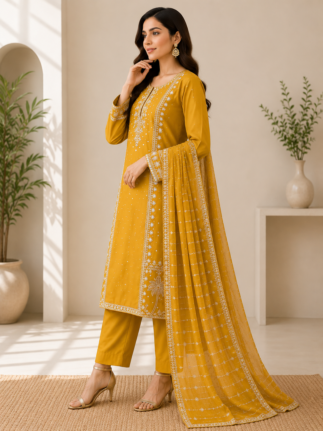 Mustard Gold Embroidered Suit