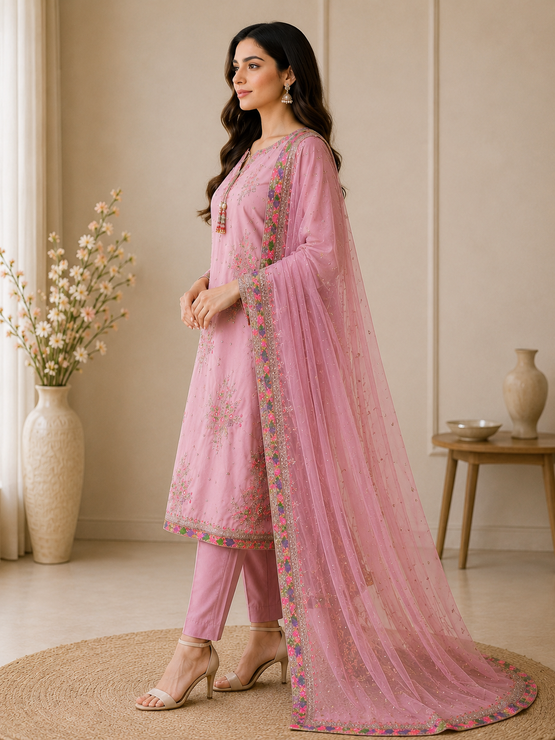 Elegant Blush Pink Embroidered Suit