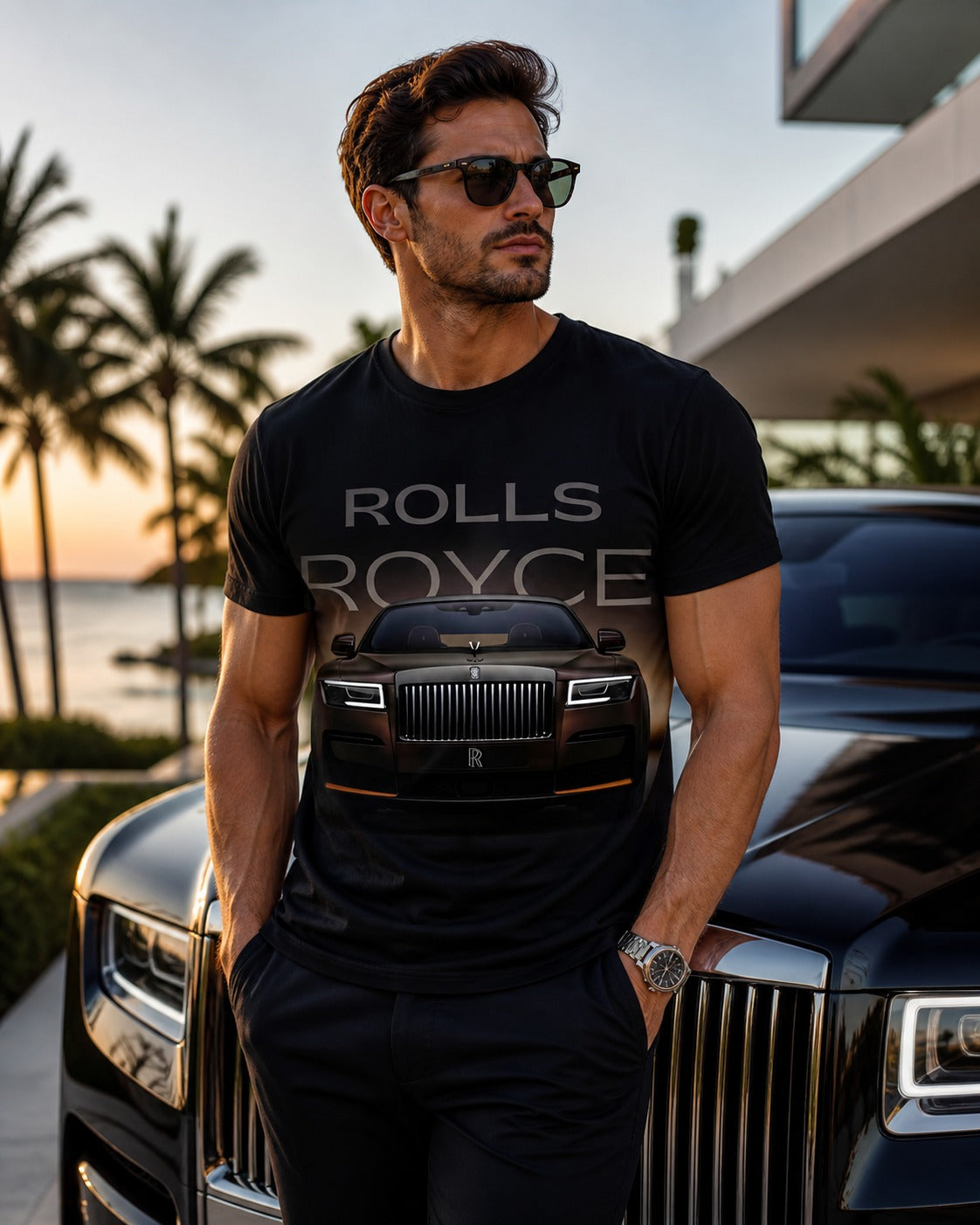 Rolls Royce Luxury Car Graphic Black T-Shirt