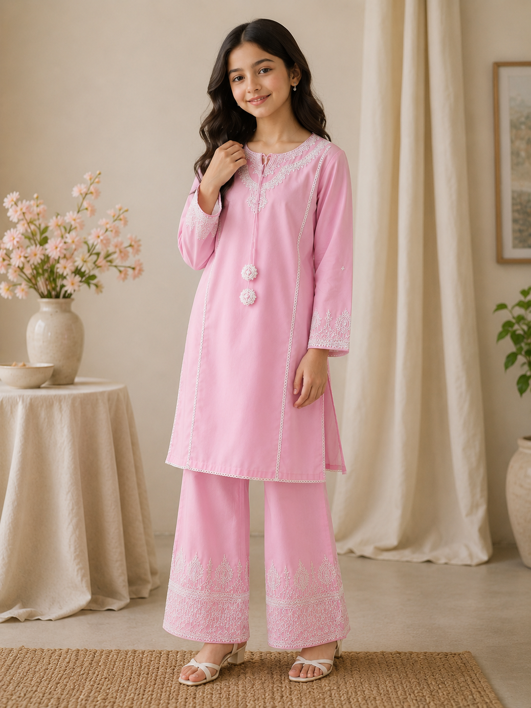Blush Pink Embroidered 2 Piece Suit
