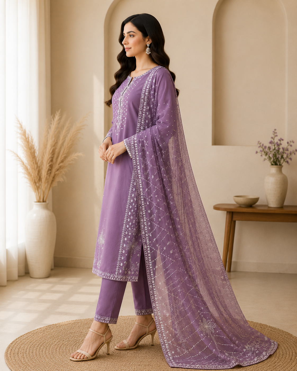 Luxury Lilac Embroidered Suit