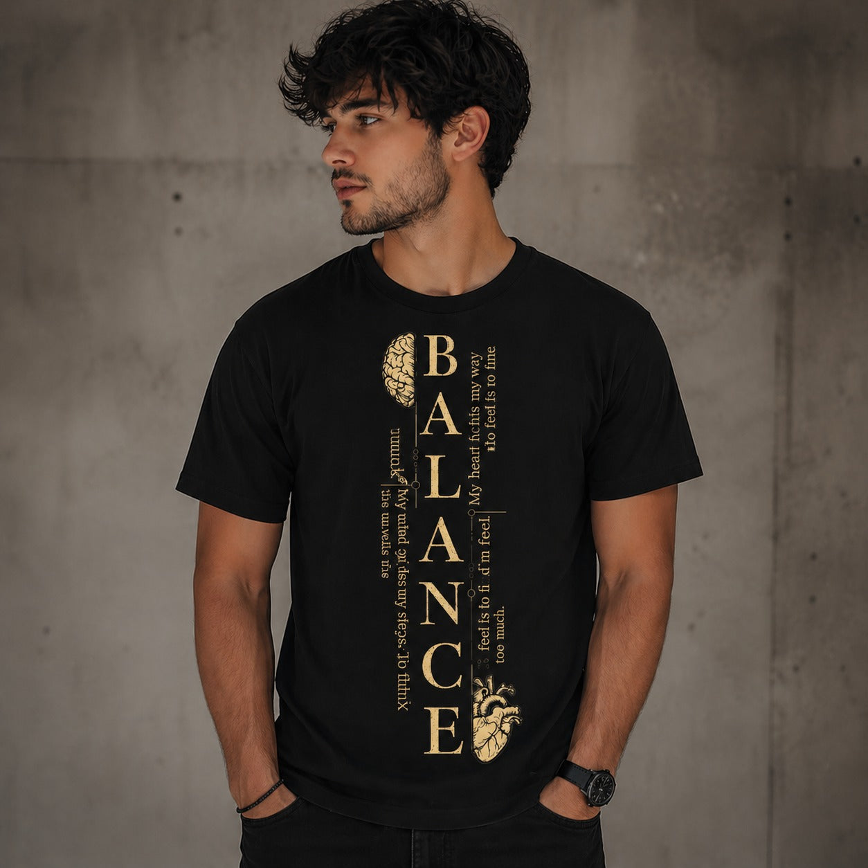 Balance Typography Graphic Printed Black T-Shirt