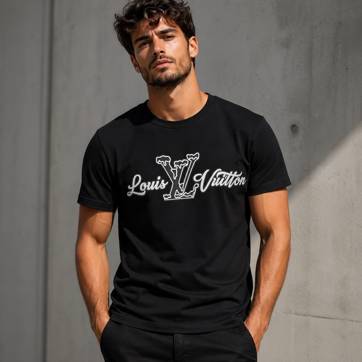 Luxury Inspired LV Graphic Printed Black T-Shirt