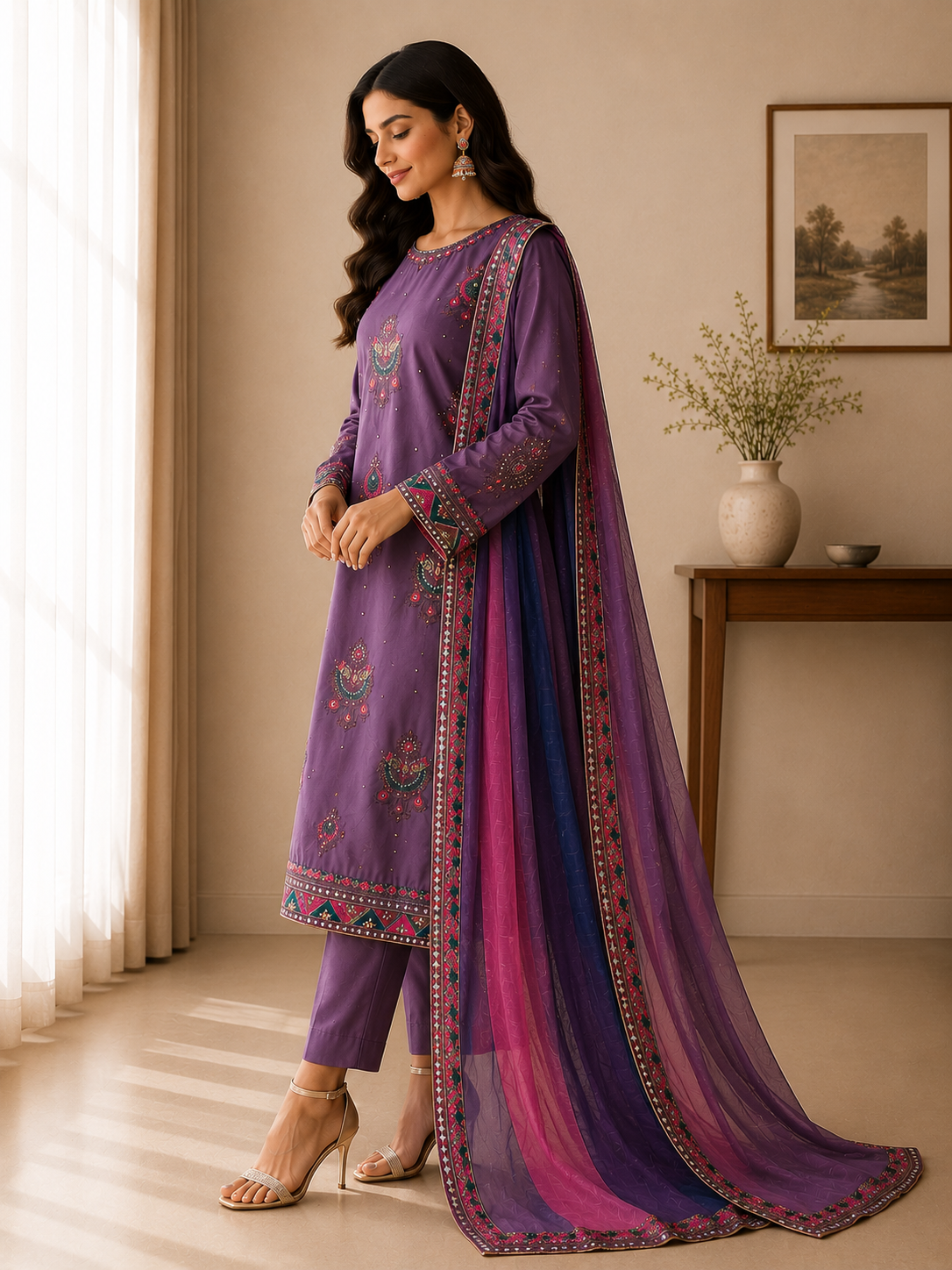 Royal Lavender Embroidered Suit
