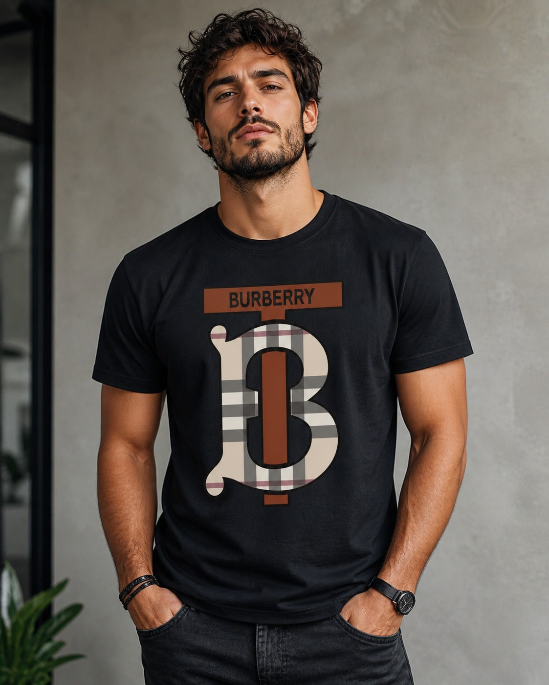 Burberry Monogram Check Logo Black Graphic T-Shirt