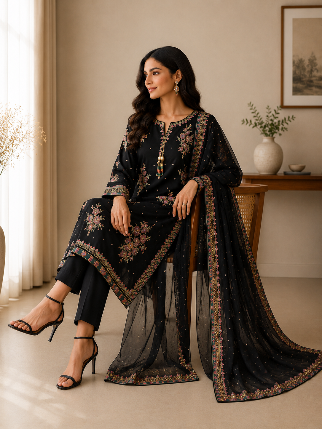 Midnight Black Embroidered Suit