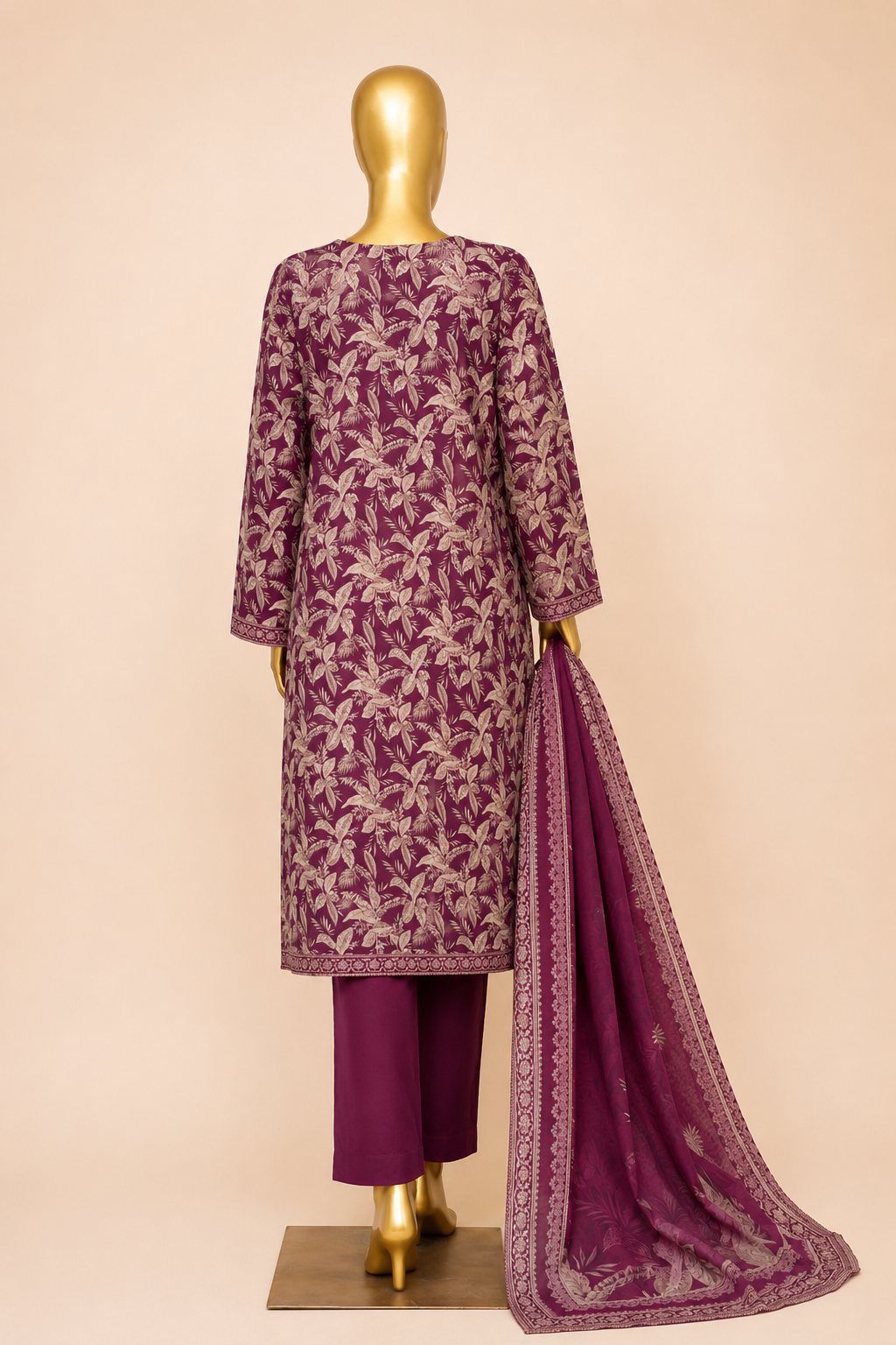 Plum Botanical Printed 3-Piece Suit