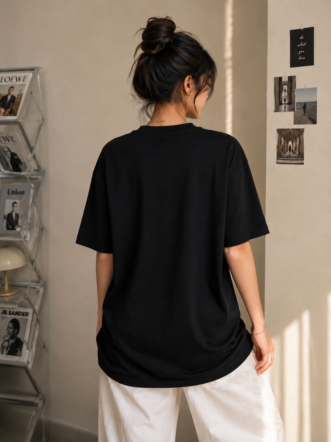 Black Oversized Graphic T-Shirt – Monochrome Portrait Edition