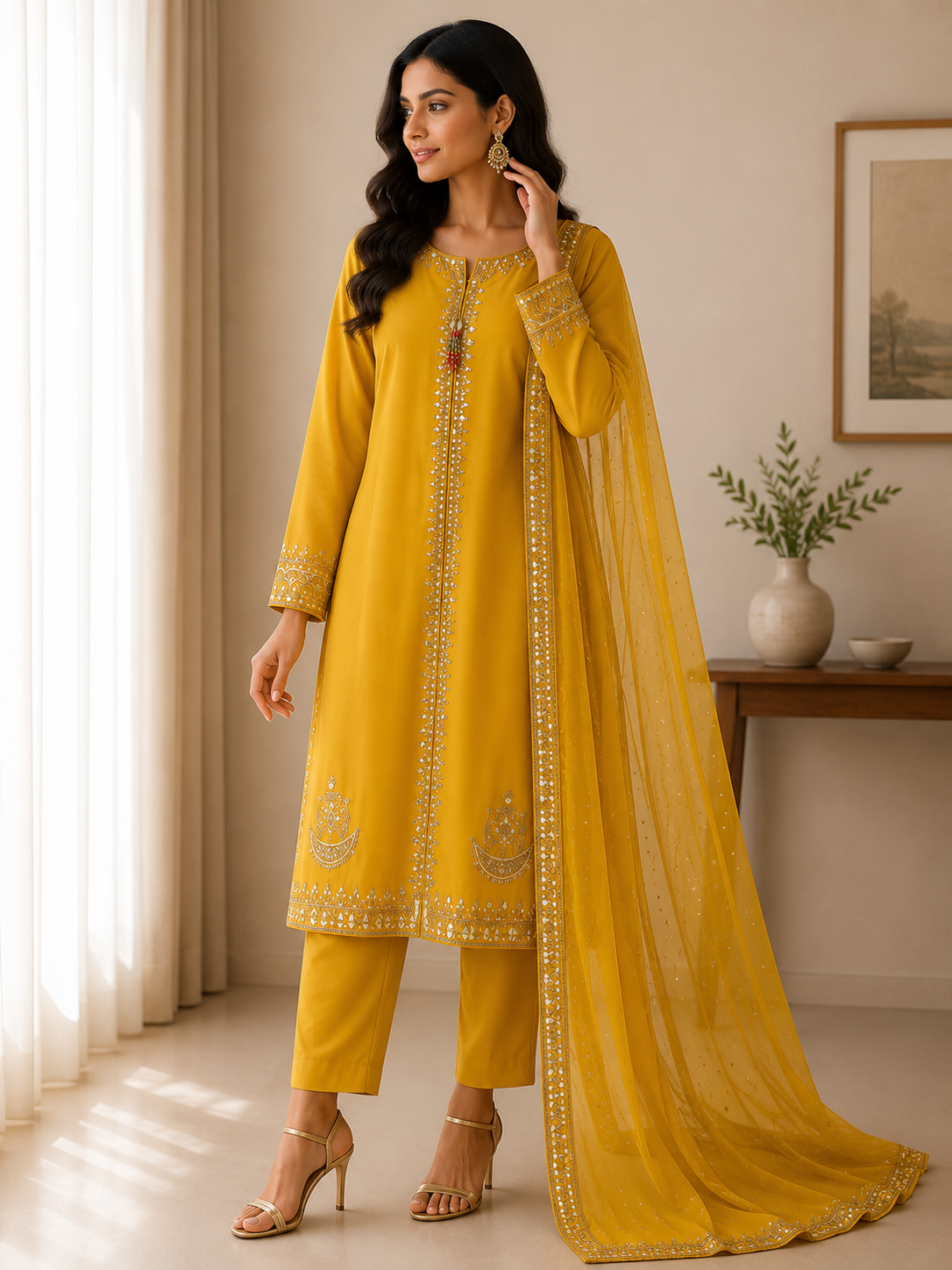 Sunshine Yellow Embroidered Suit