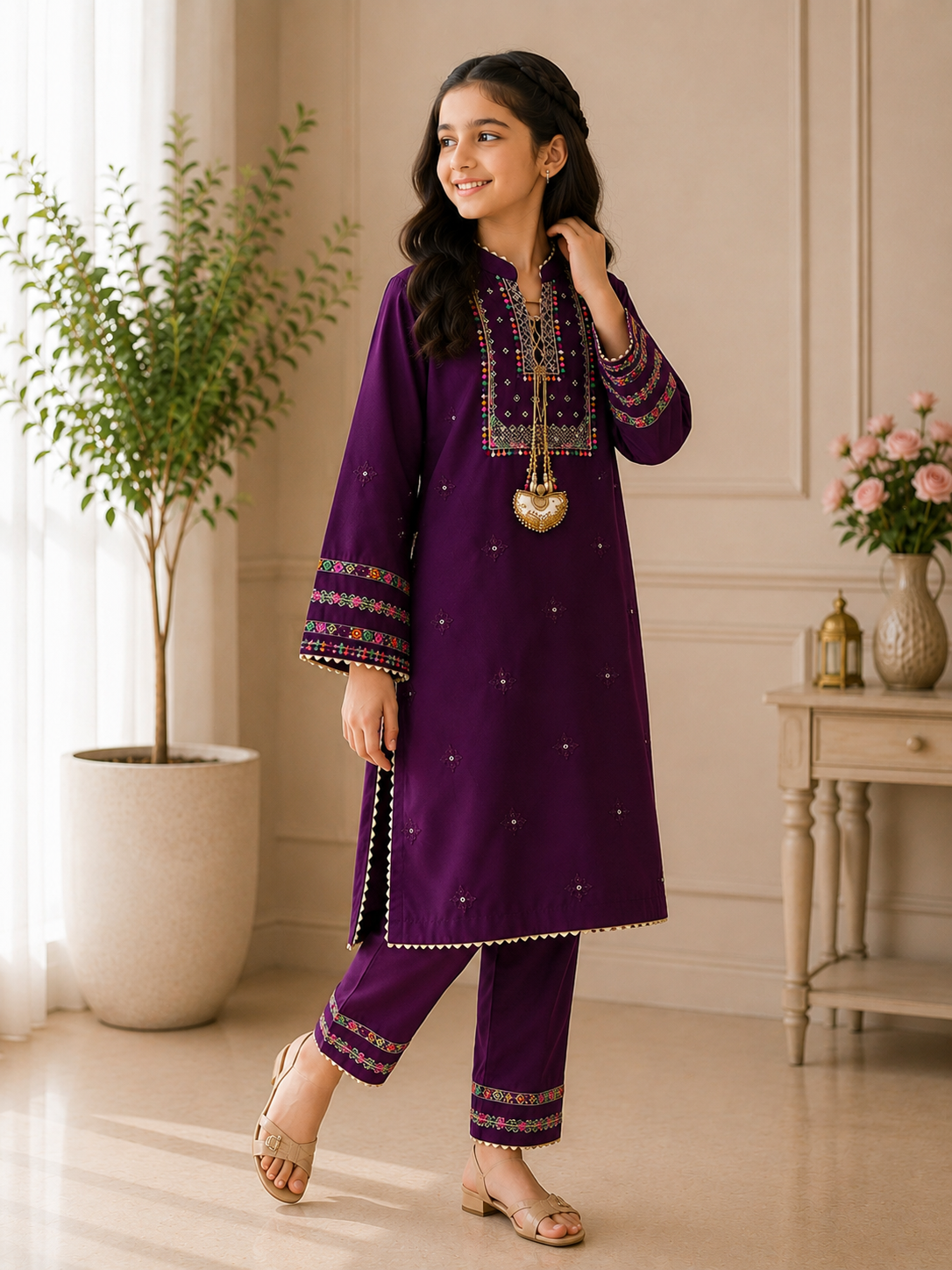 Royal Purple Embroidered 2 Piece Suit