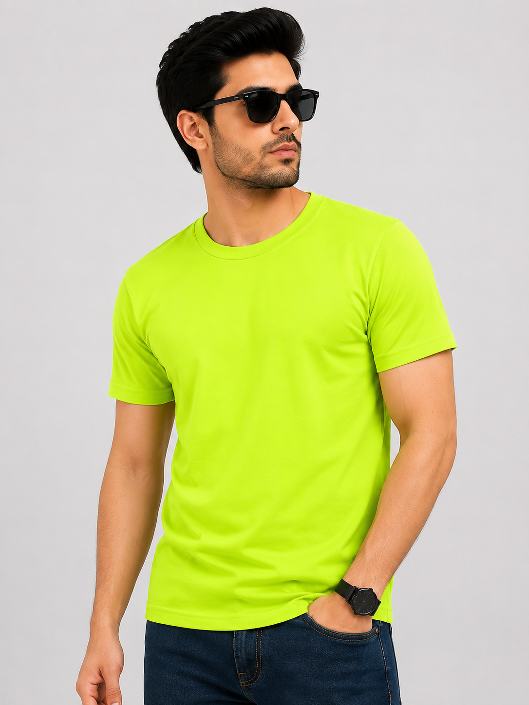 Basic Round Neck Half Sleeve T-Shirt – Neon Green