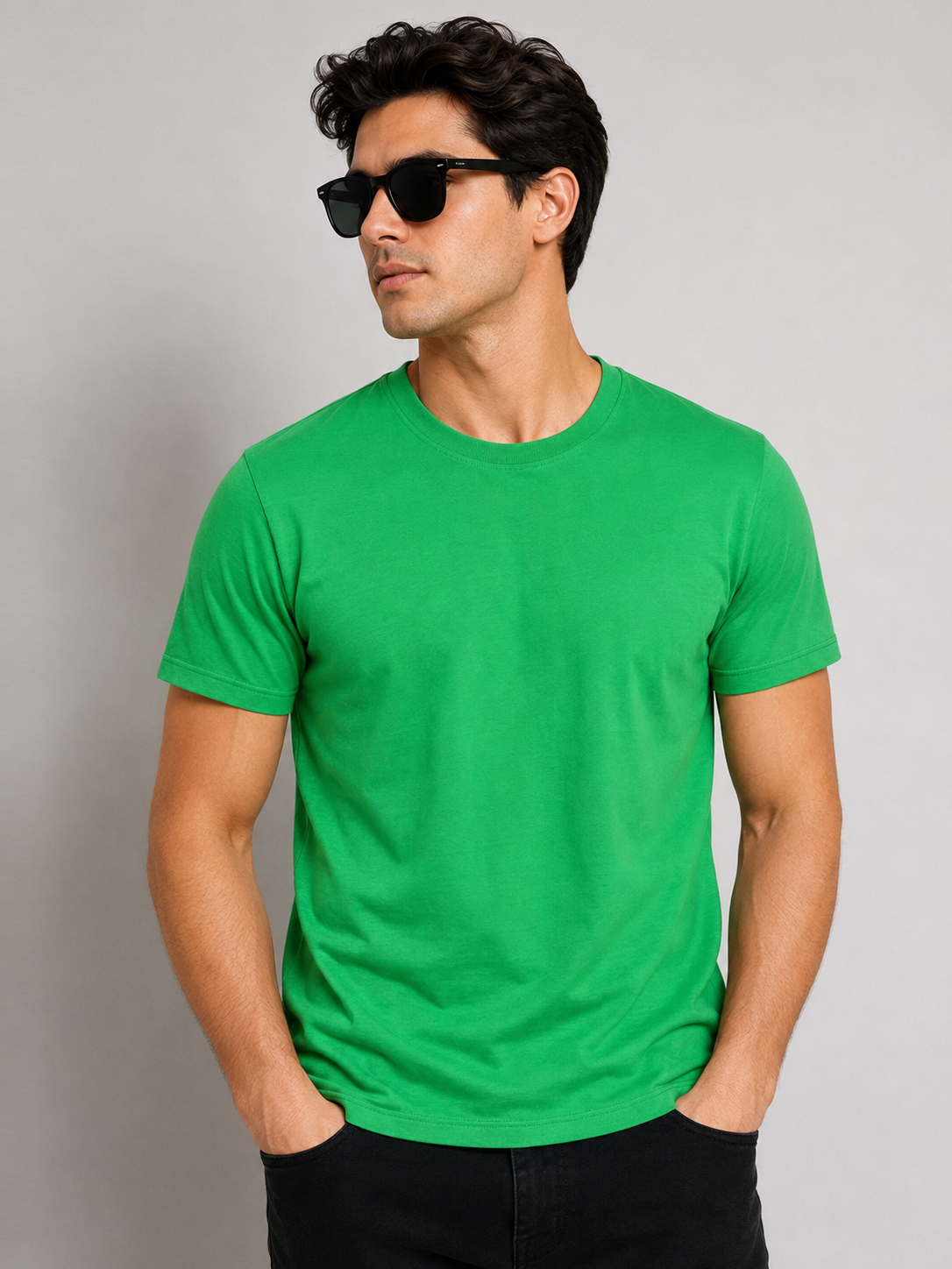 Green Round Neck Half Sleeve T-Shirt For Men