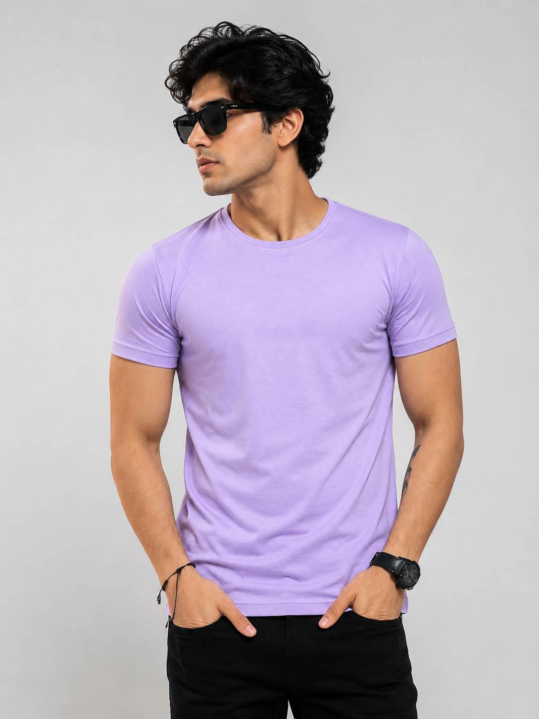 Light Purple Round Neck T-Shirt for Men | Premium Cotton