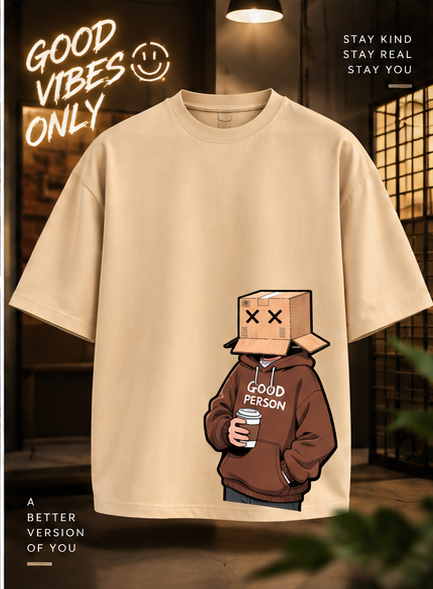 Good Person Graphic Oversized T-Shirt – Beige Description