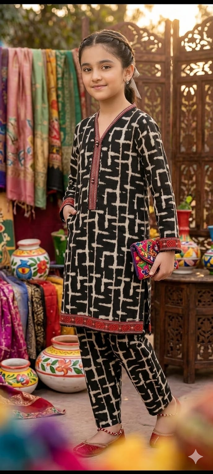 lish Black Printed Kids 2 Piece Suit