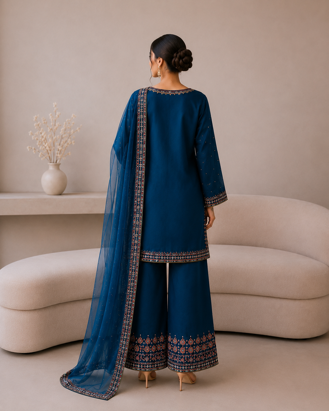 Royal Blue Embroidered Suit with Dupatta β Women's Dress