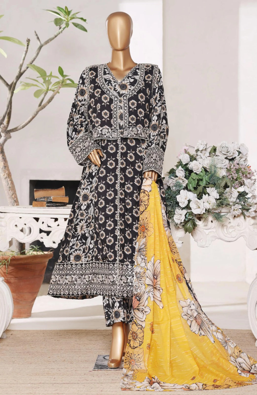 EMBROIDED LAWN 3PC FROCK IN LAWN