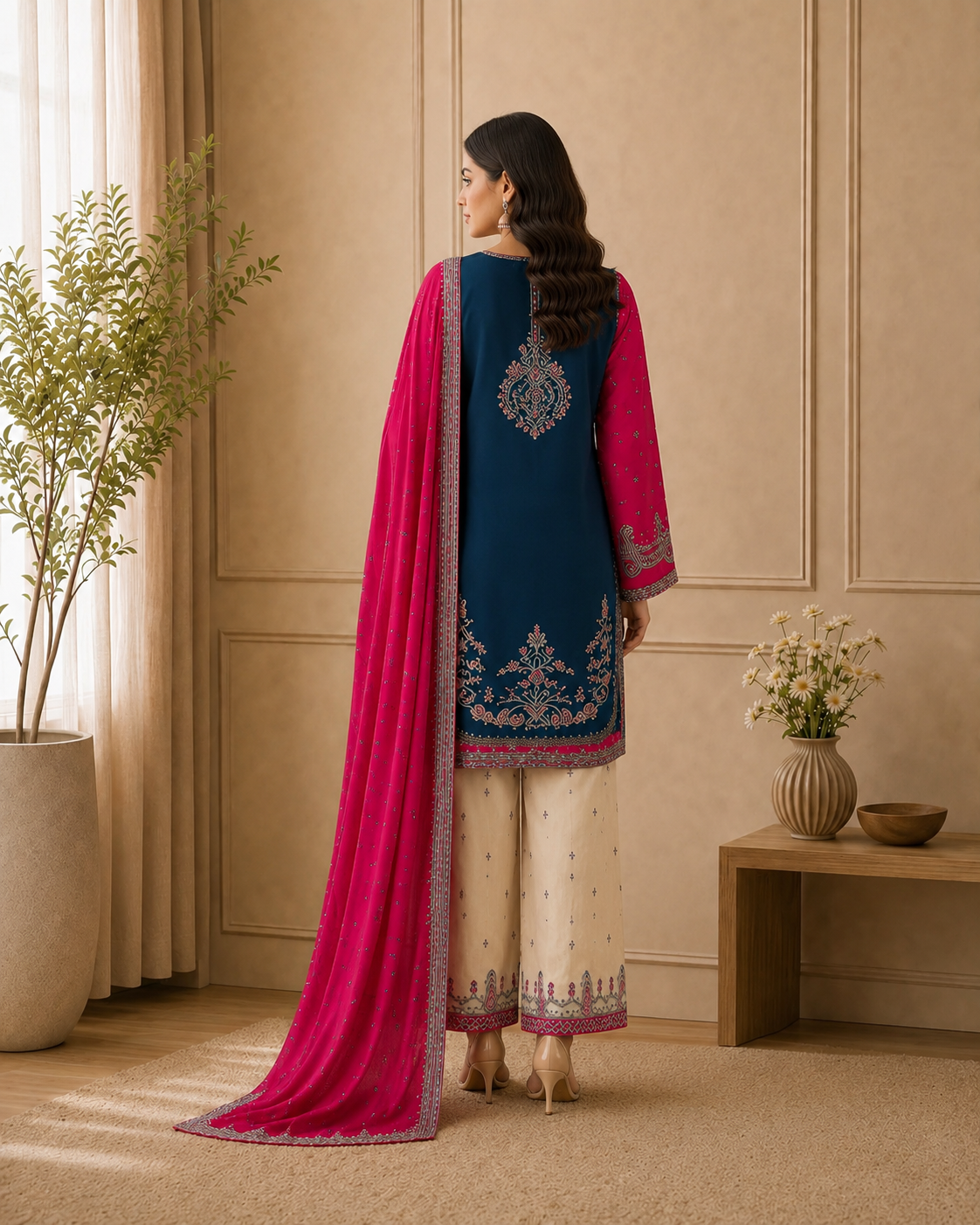 Red & Blue Stitched Lawn Formal Collection
