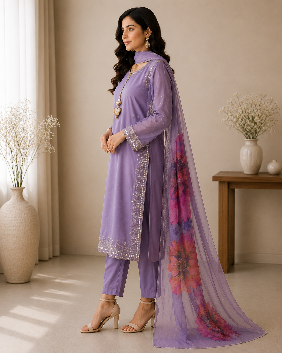 Lavender Grace Embroidered Suit