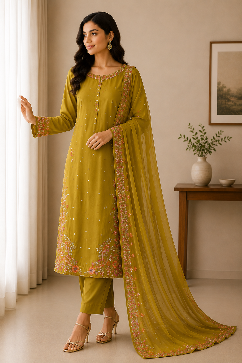 Mustard Gold Embroidered Suit