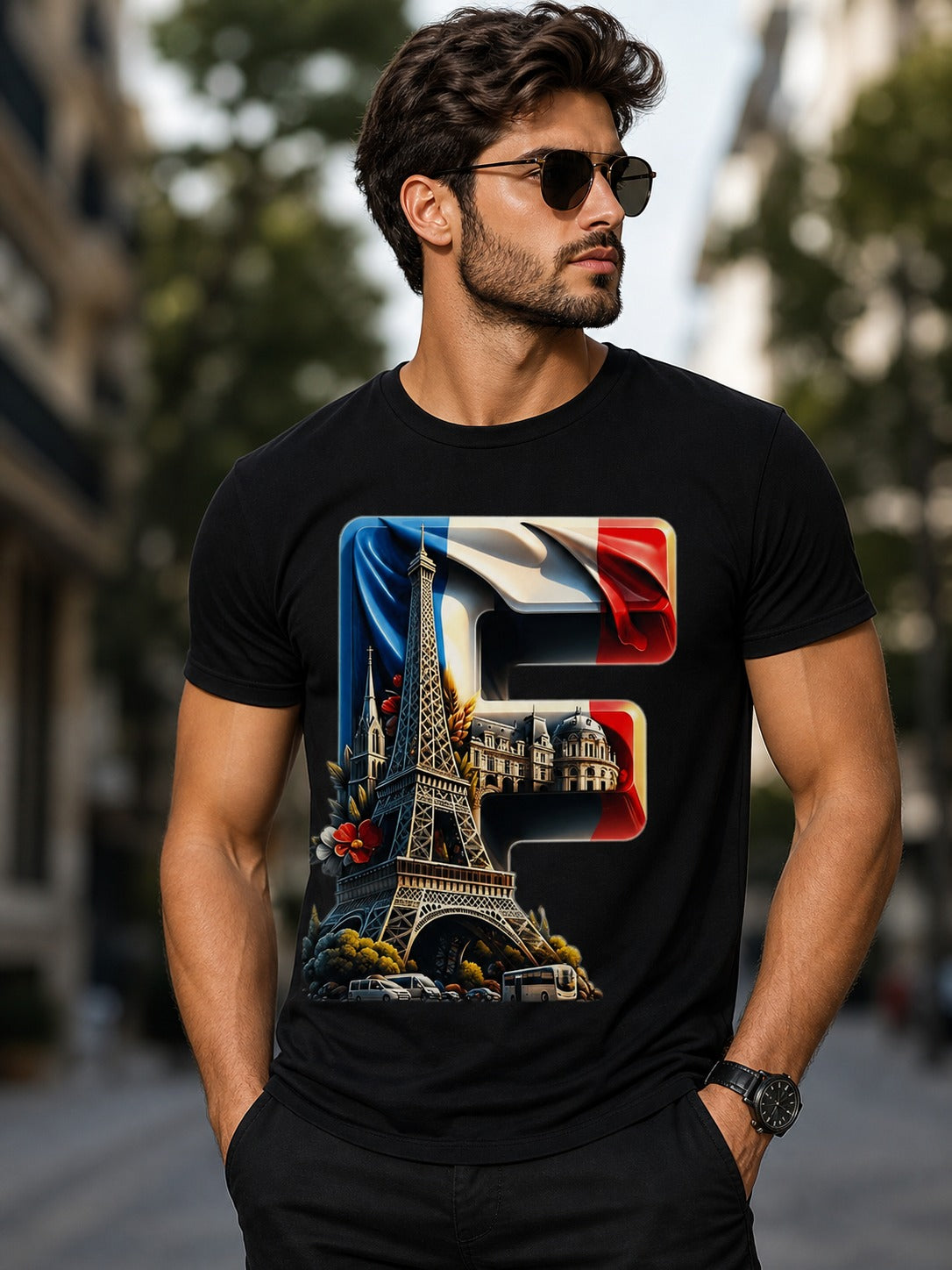 France Eiffel Tower Graphic Black T-Shirt
