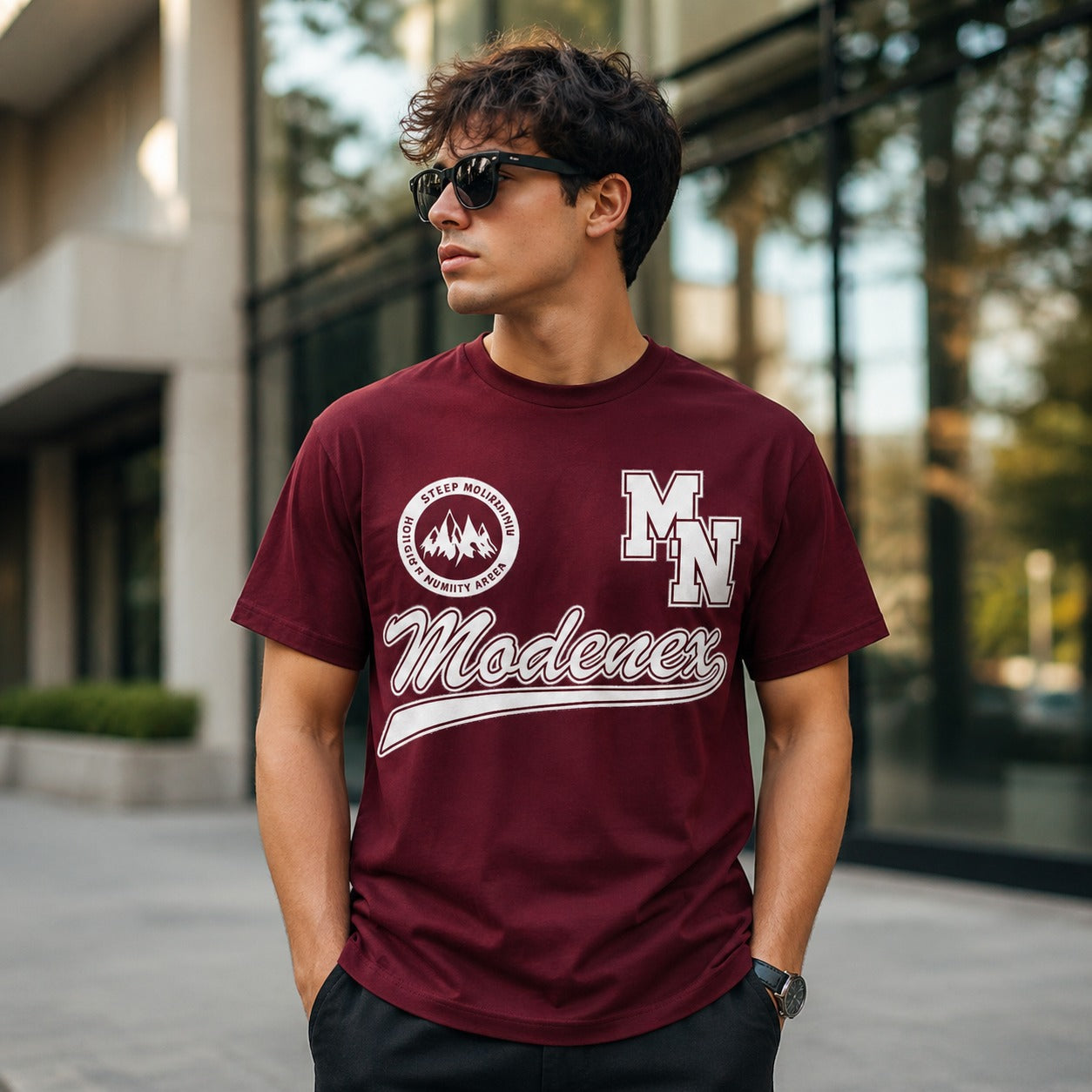Modenex MN Maroon Typography Graphic T-Shirt