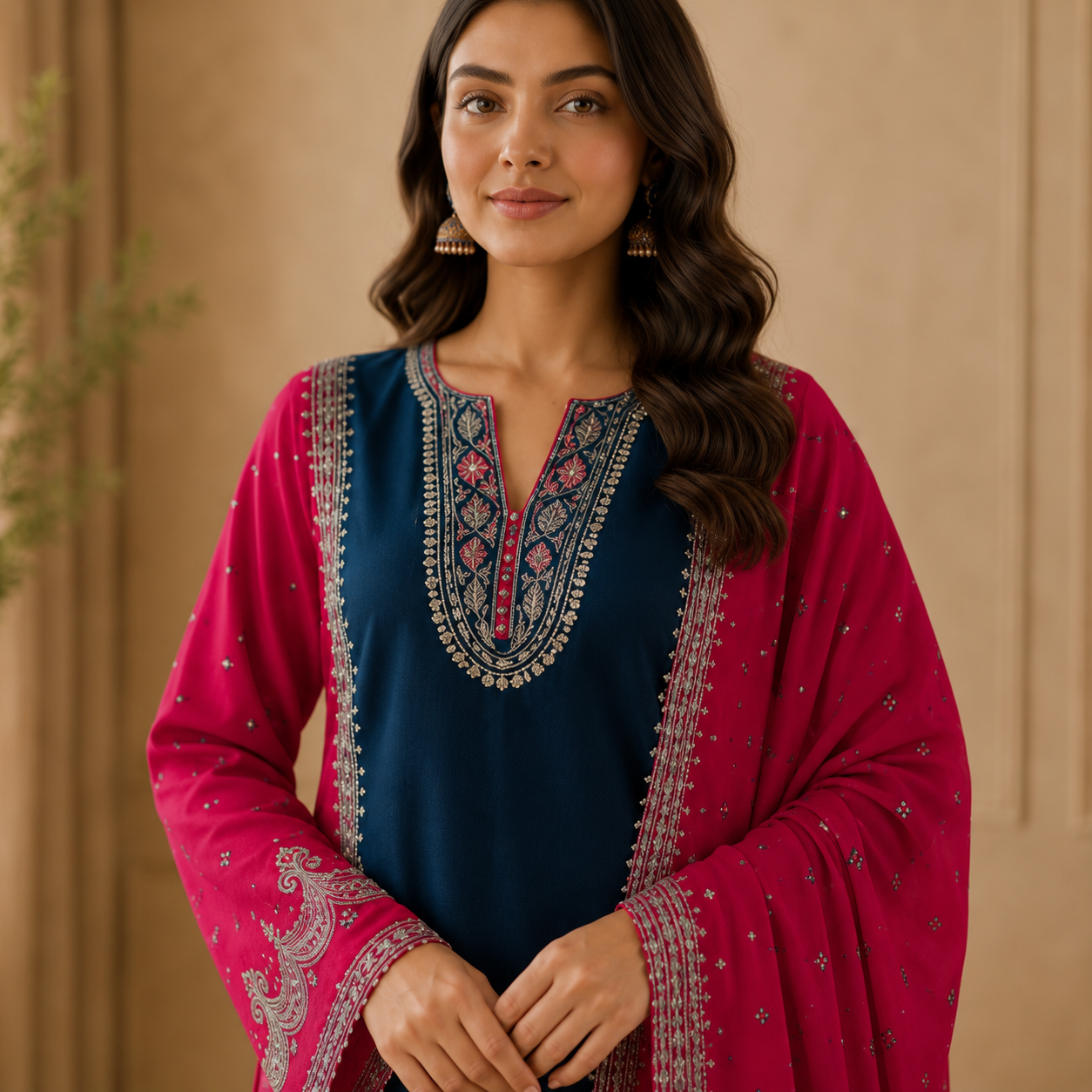Red & Blue Stitched Lawn Formal Collection