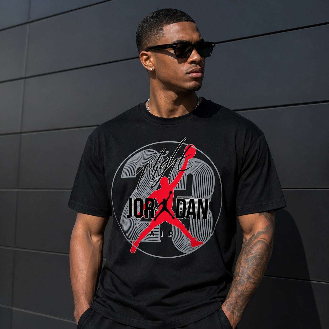 Flight 23 Inspired Basketball Graphic Black T-Shirt