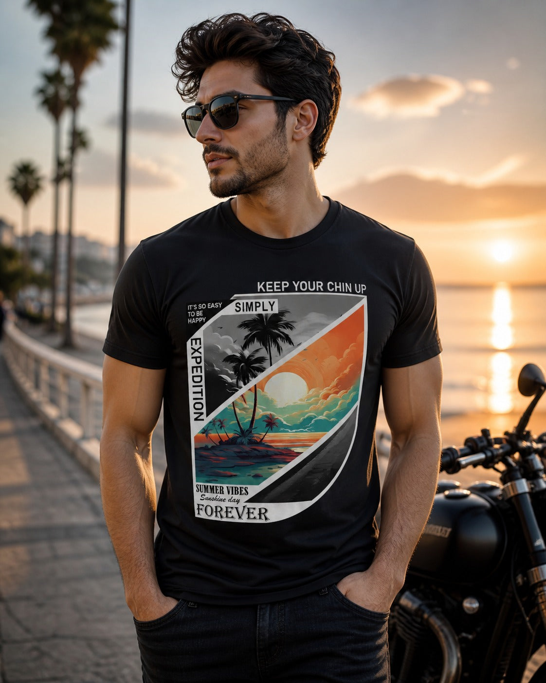 Summer Vibes Expedition Graphic Black T-Shirt
