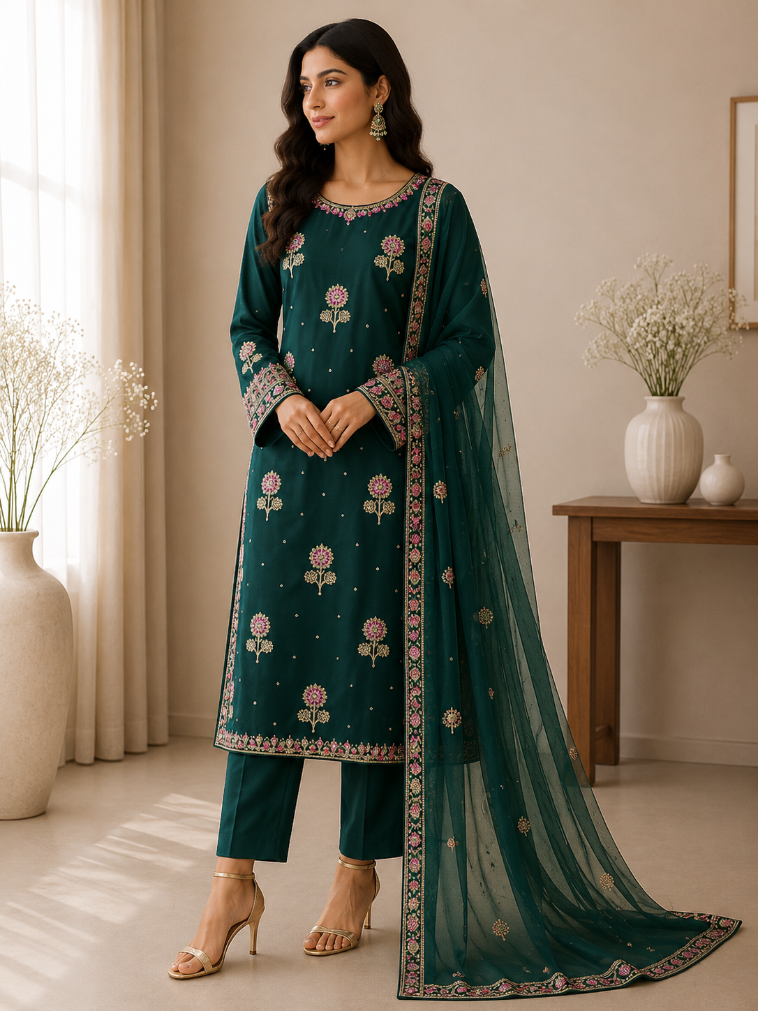 Emerald Green Embroidered Suit