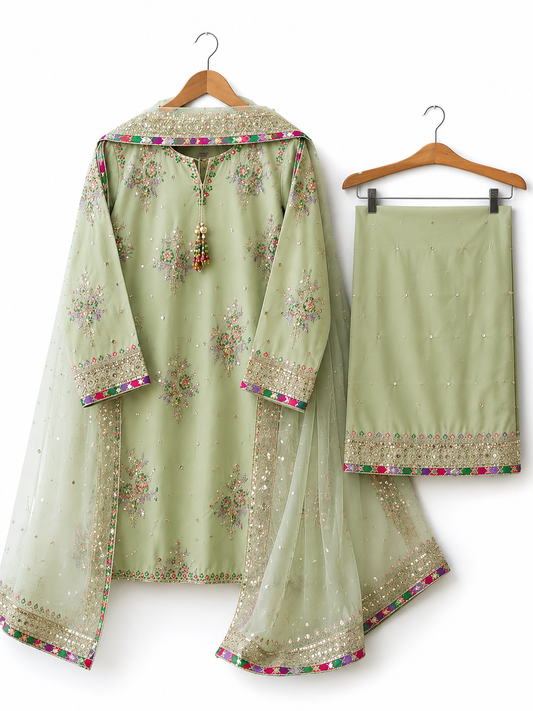 Pastel Pistachio Embroidered Suit