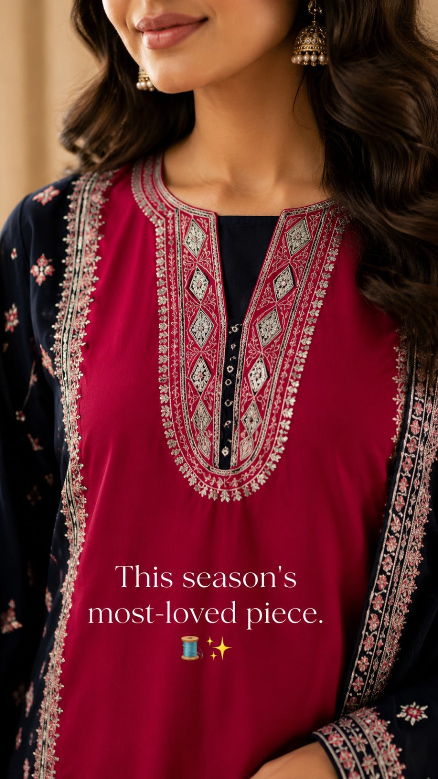 Black & Red Embroidered Stitched Lawn Formal Suit for Women