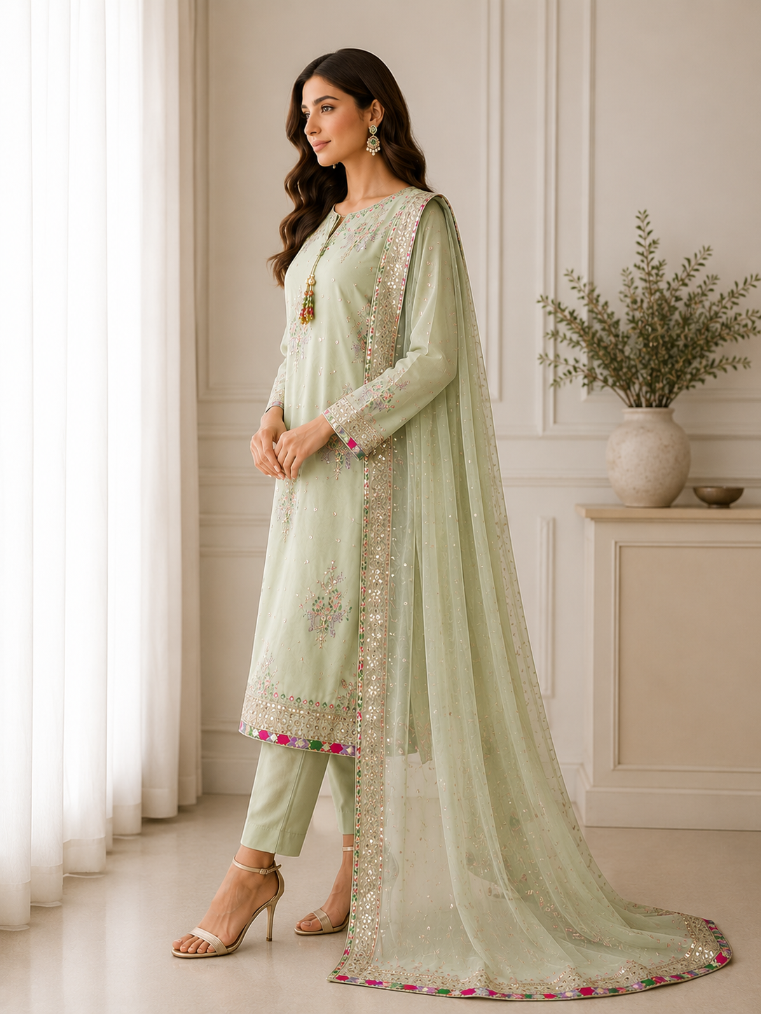 Pastel Pistachio Embroidered Suit