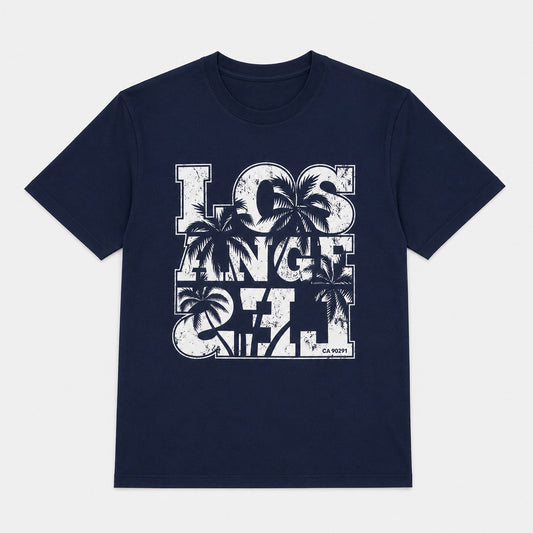 Los Angeles California Palm Tree Graphic Navy Blue T-Shirt