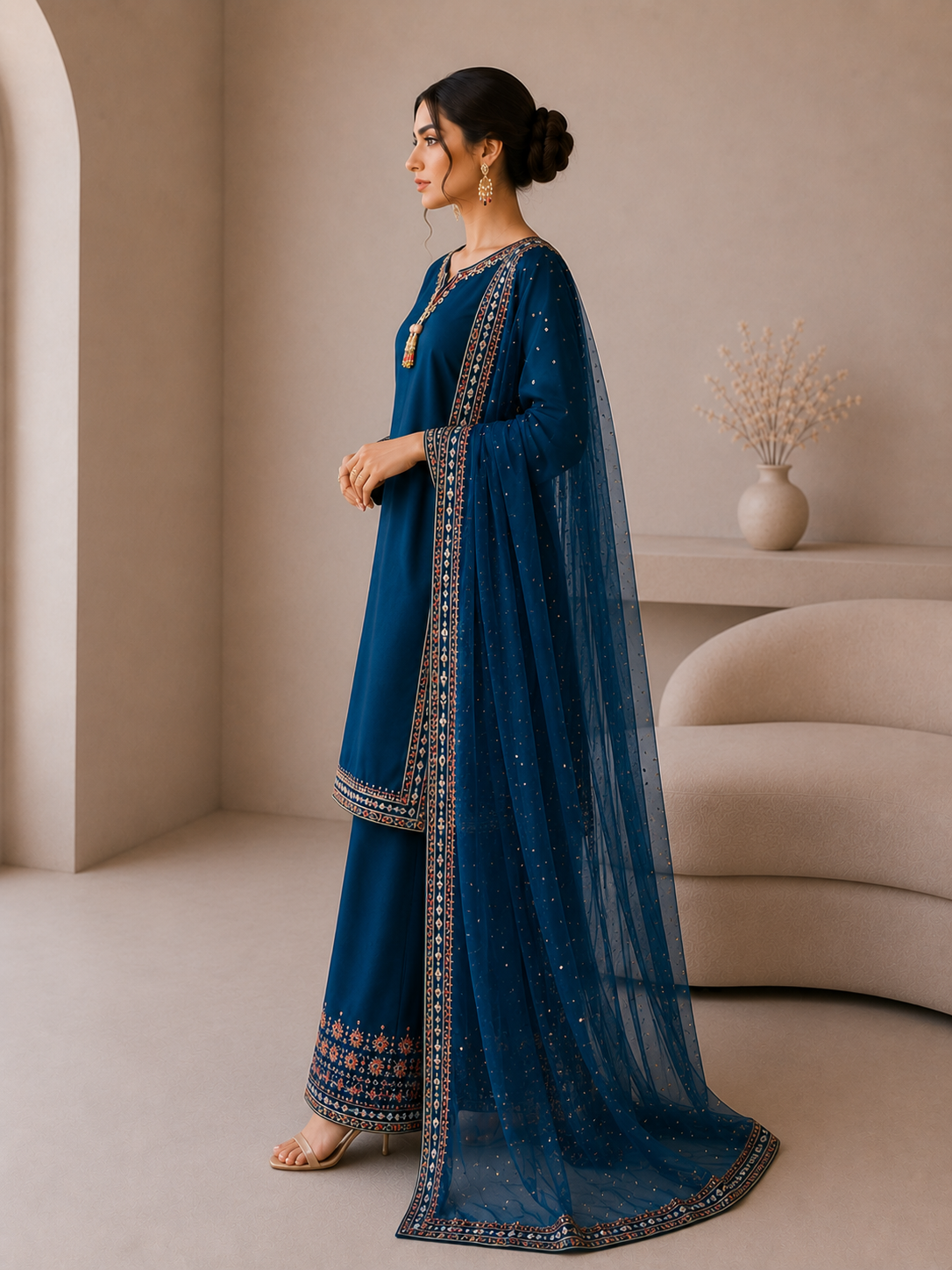 Royal Blue Embroidered Suit