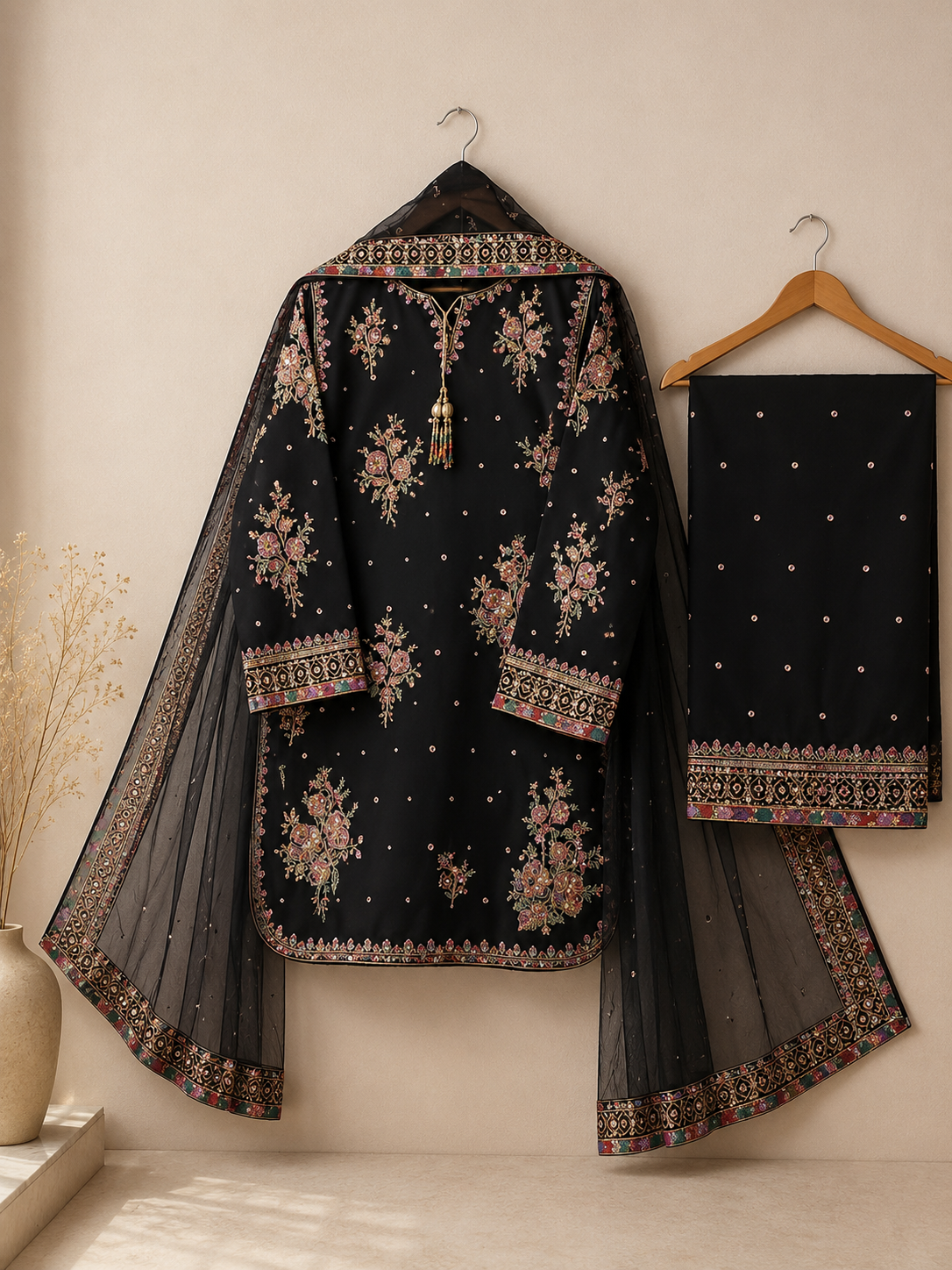 Midnight Black Embroidered Suit
