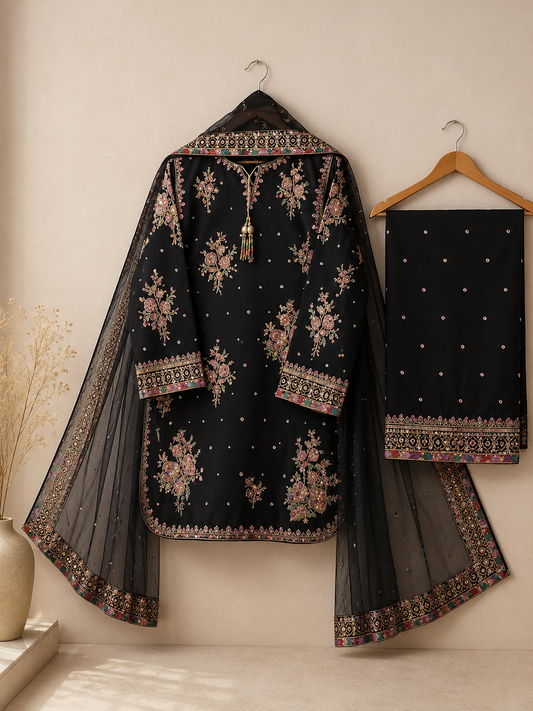 Midnight Black Embroidered Suit