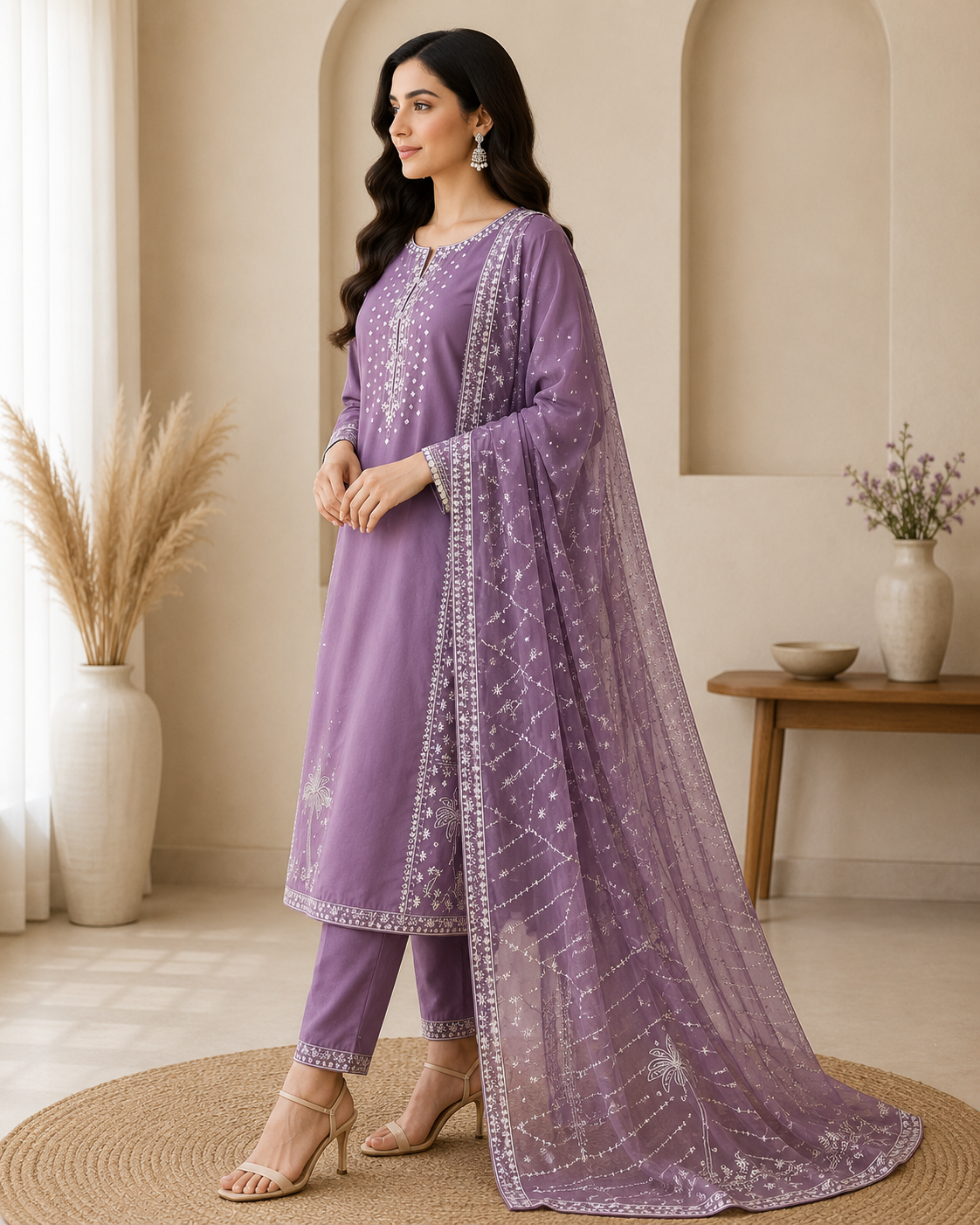 Luxury Lilac Embroidered Suit