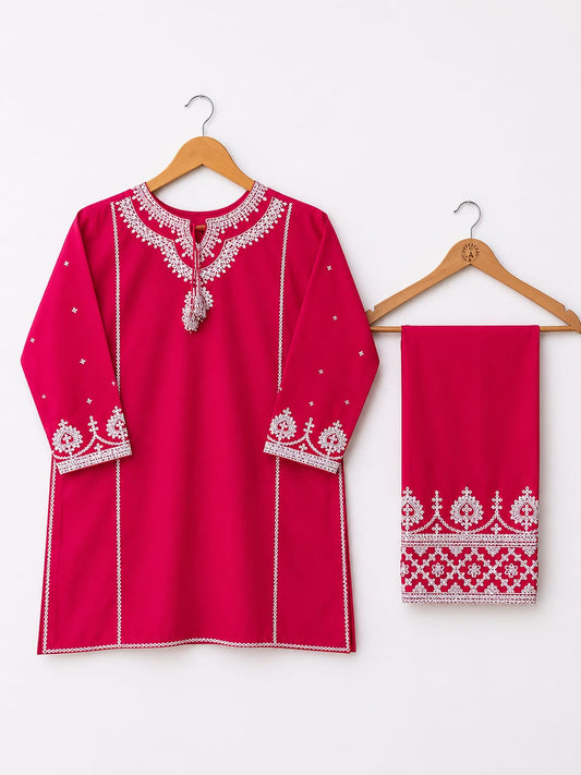 Hot Pink Embroidered 2 Piece Suit