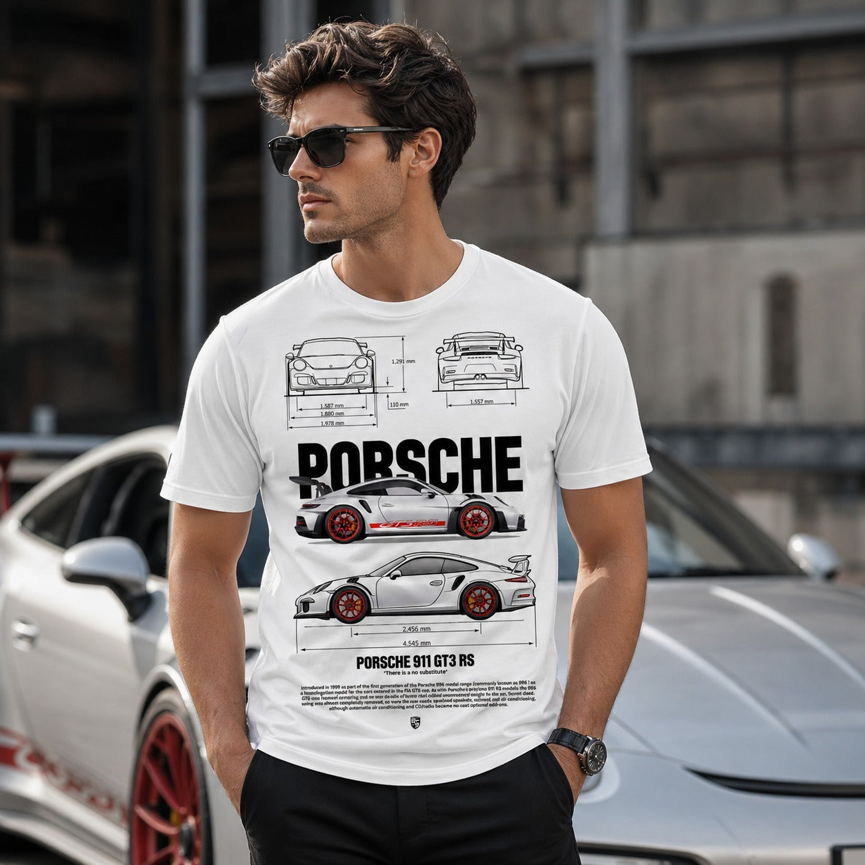 Porsche 911 GT3 RS Graphic Printed White T-Shirt