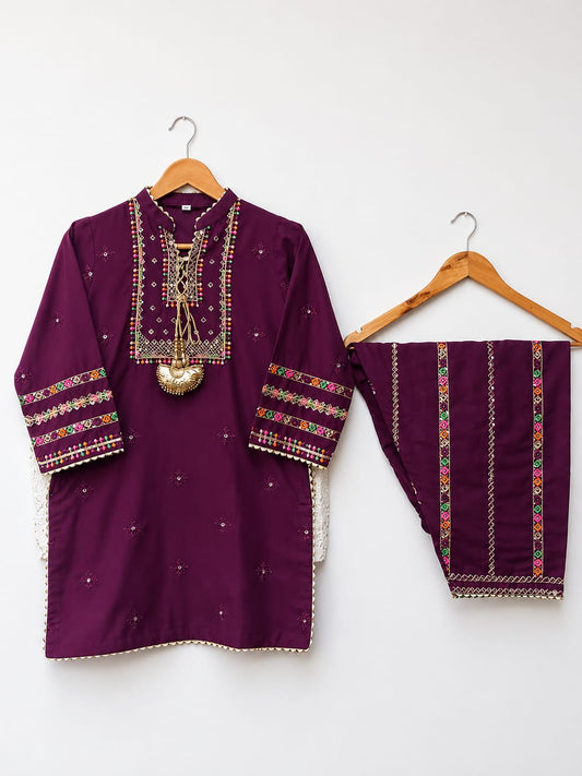 Royal Purple Embroidered 2 Piece Suit