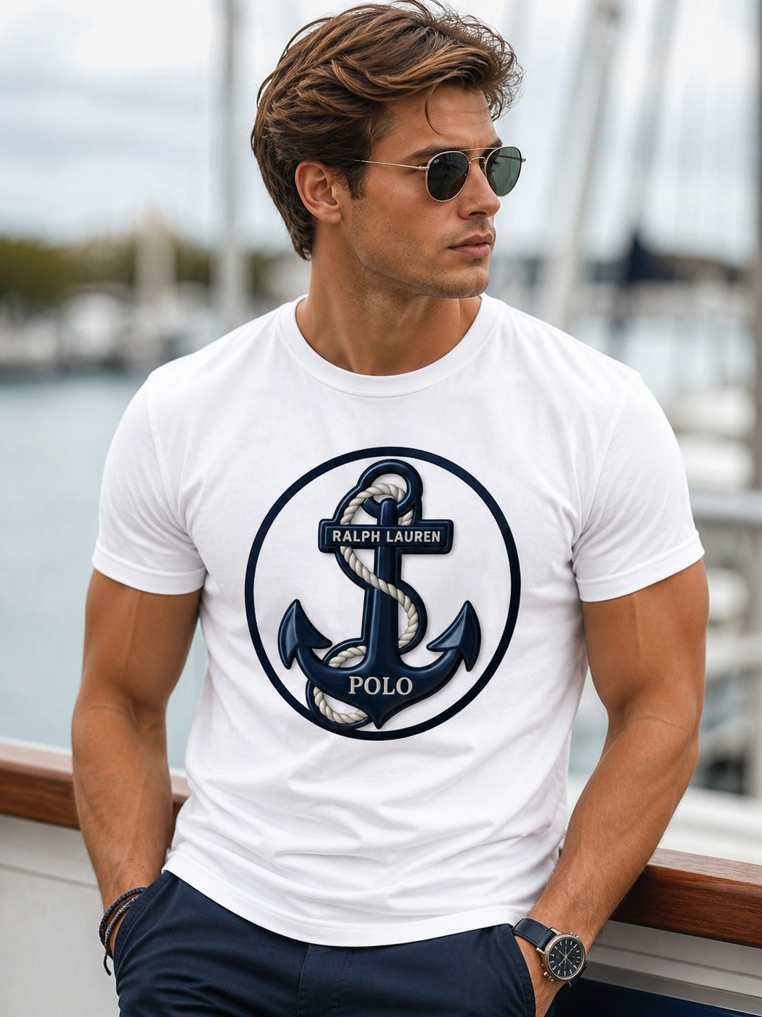 Polo Ralph Lauren Anchor Logo White Graphic T-Shirt