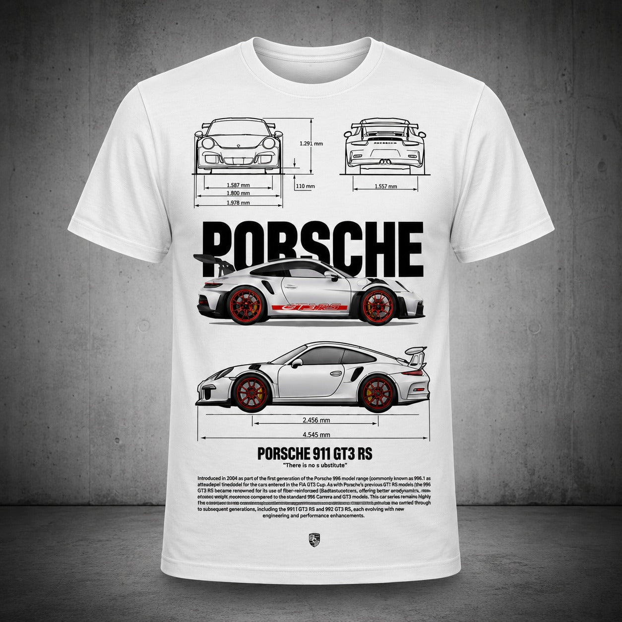 Porsche 911 GT3 RS Graphic Printed White T-Shirt
