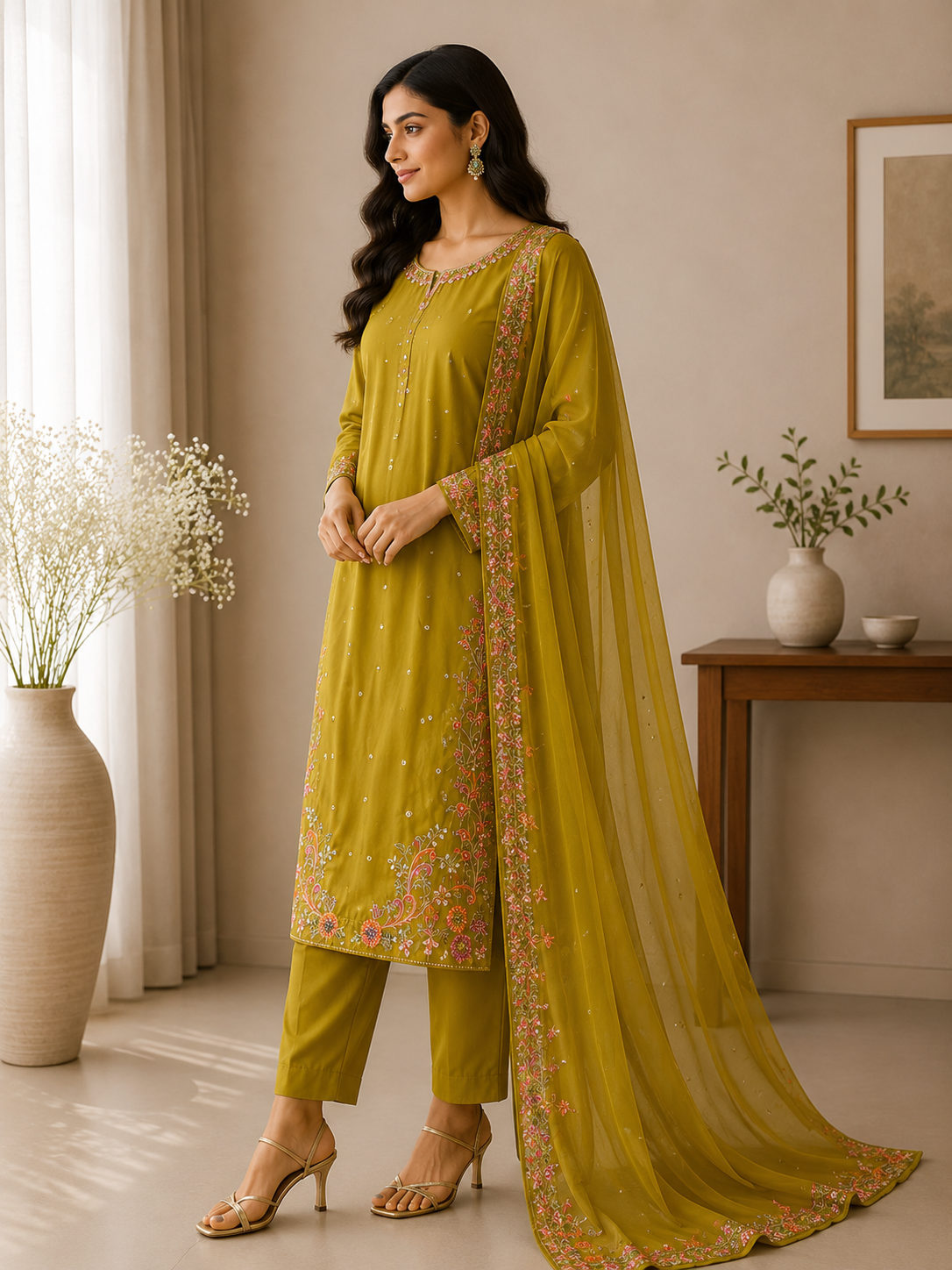 Mustard Gold Embroidered Suit