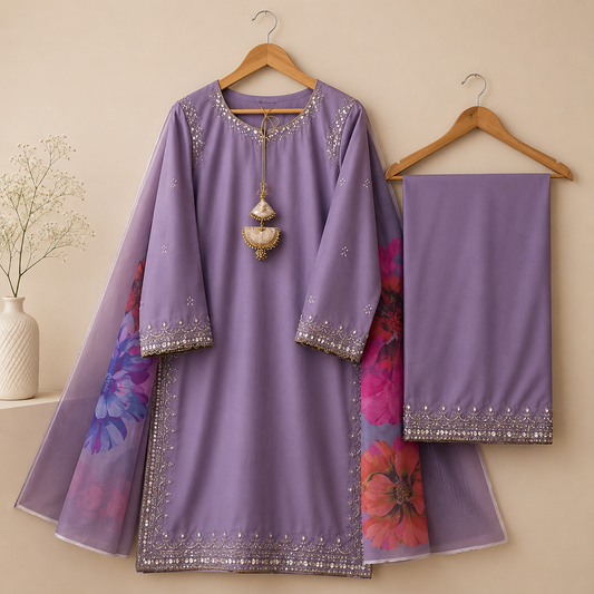 Lavender Grace Embroidered Suit