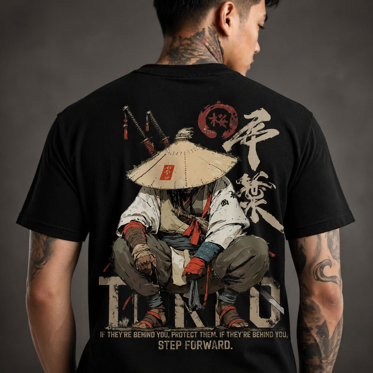 Japanese Samurai Warrior Graphic Black T-Shirt