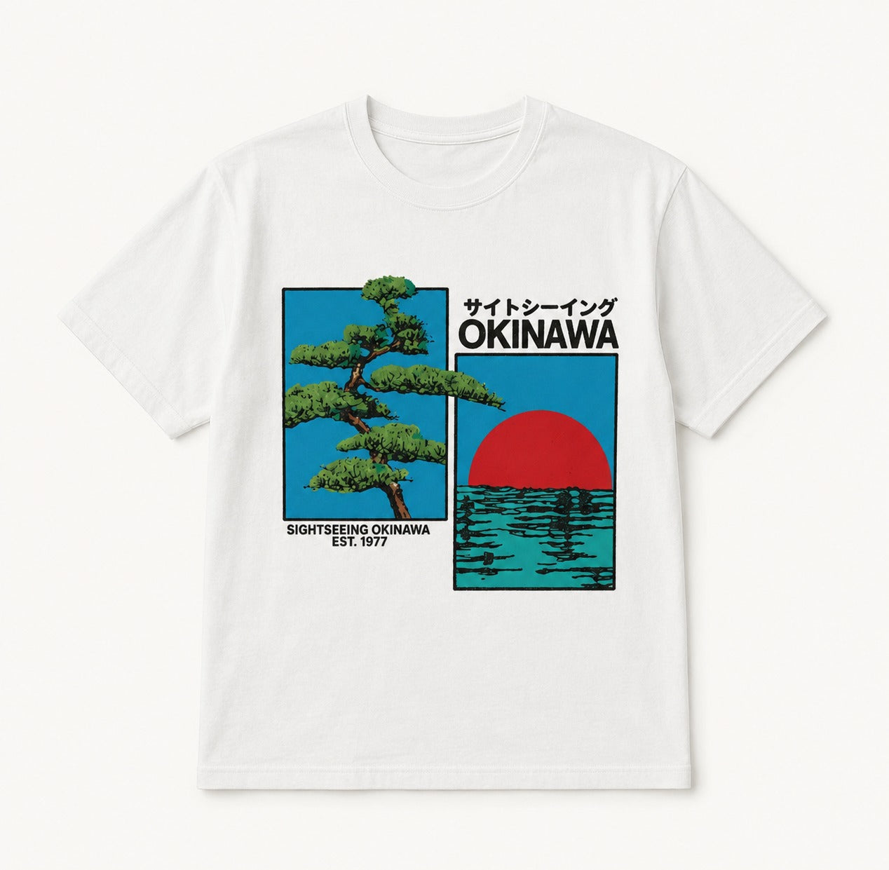 Okinawa Sightseeing Graphic Printed White T-Shirt
