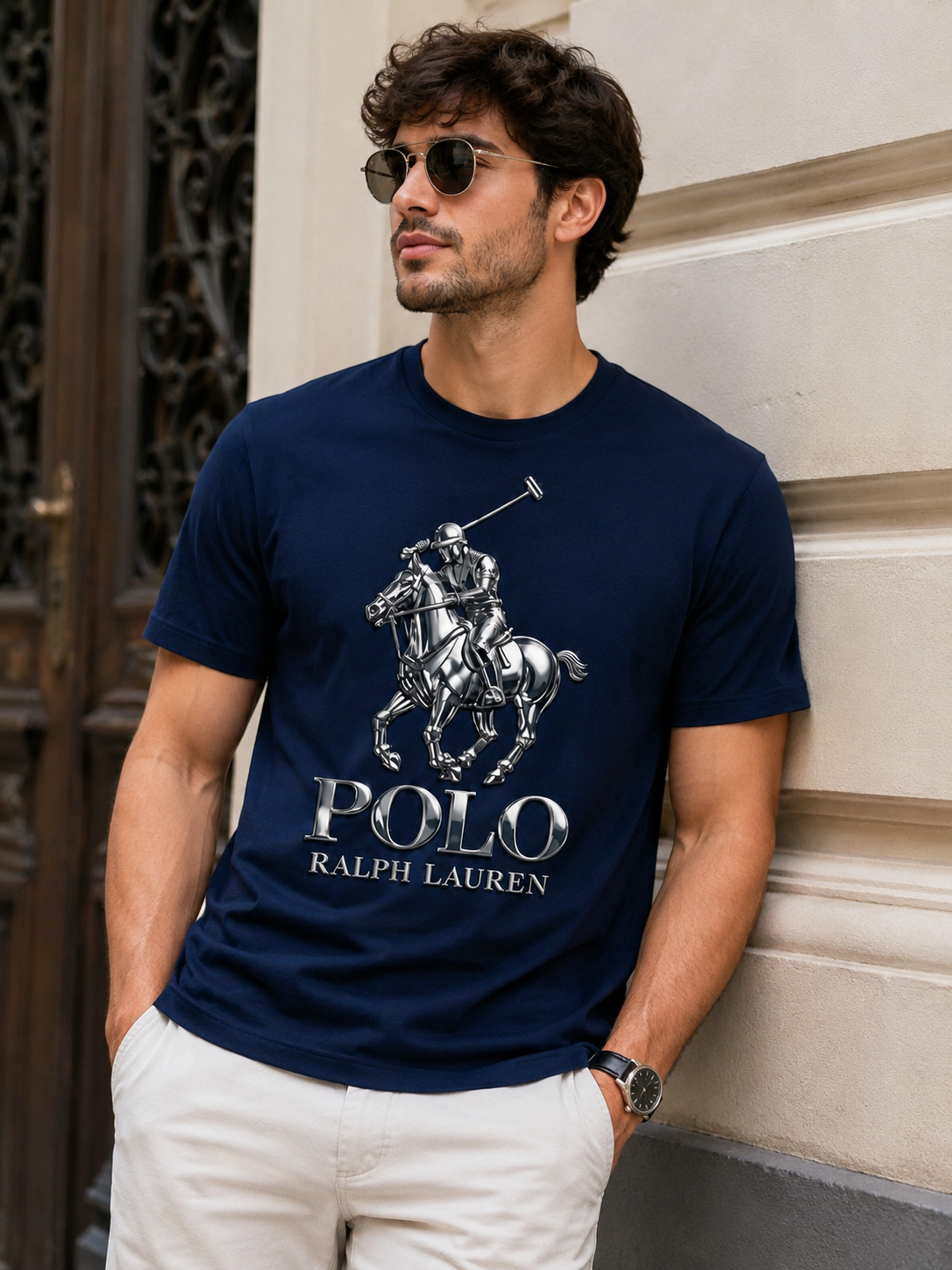 Polo Ralph Lauren Silver Rider Logo Navy Blue T-Shirt