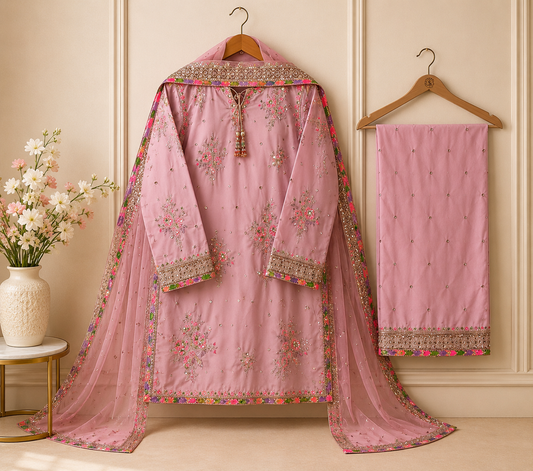 Elegant Blush Pink Embroidered Suit