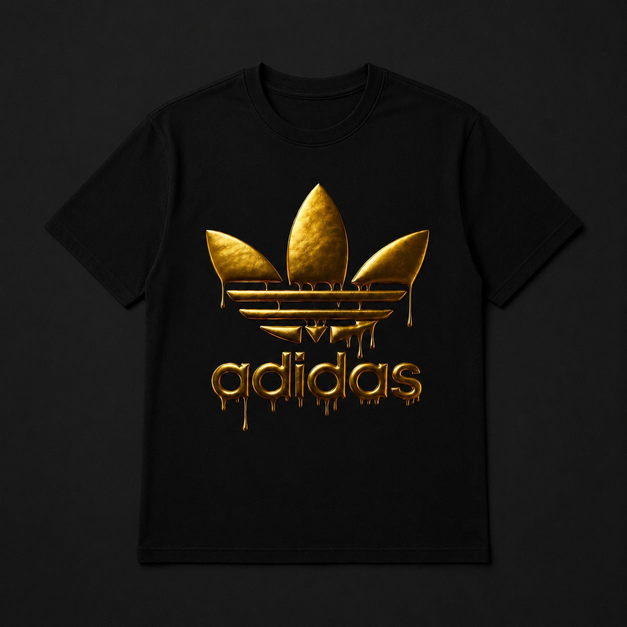 Adidas Gold Drip Logo Black Graphic T-Shirt